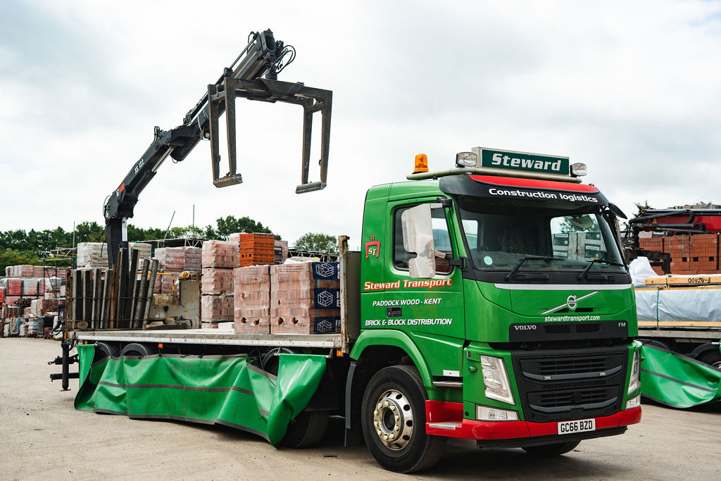 Steward Transport crane lorry loaded with bricks